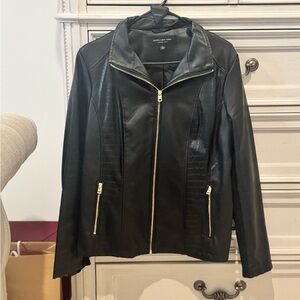 Black Leather Jacket with Gold Accents